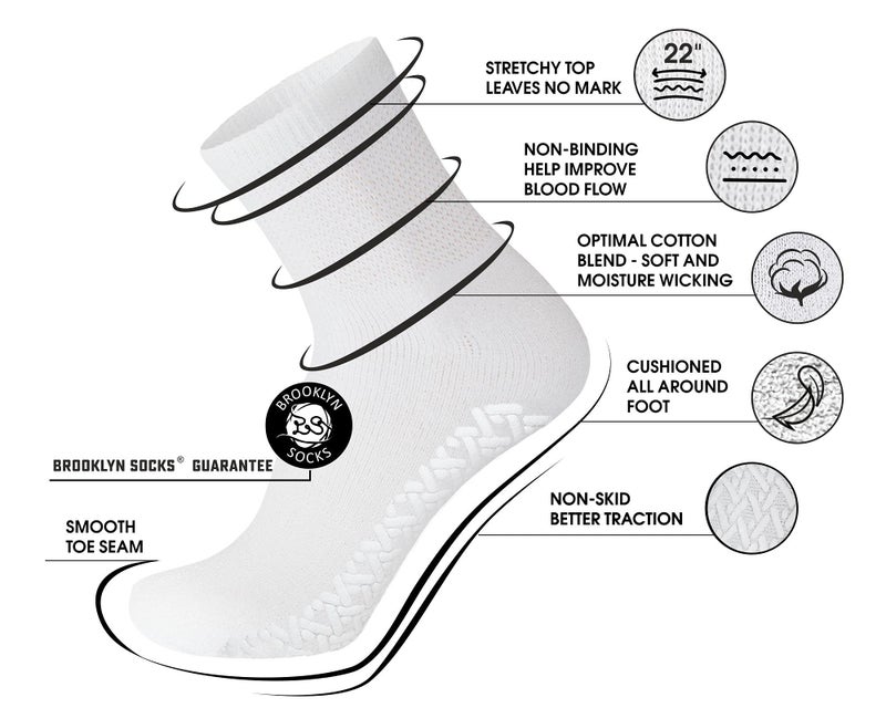 Brooklyn Socks 6 Pairs of Non-Skid Diabetic Cotton Quarter Socks with Non Binding Top (White, 13-15) - Image 2